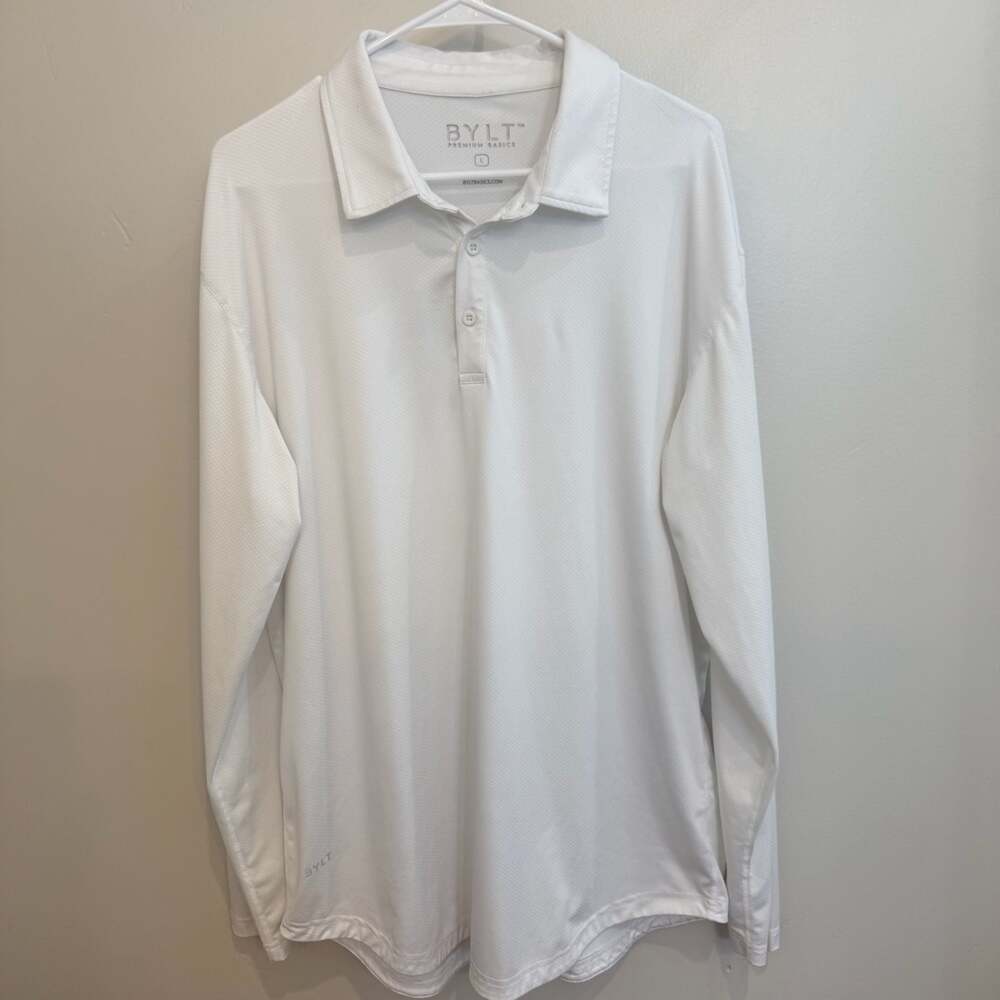 BYLT Premium Basics Long Sleeve Polo Shirt White Size L